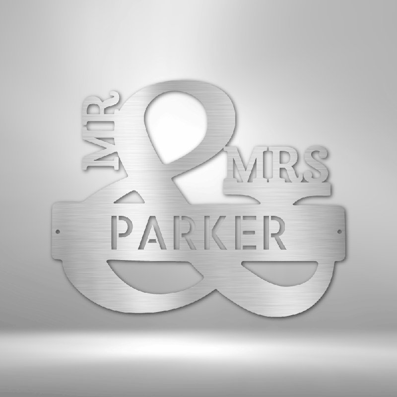 Monogramme personnalisé en acier, panneau en acier, décoration murale en métal, H 14,25 po x l 14,5 po x P 0,5 po, Oui