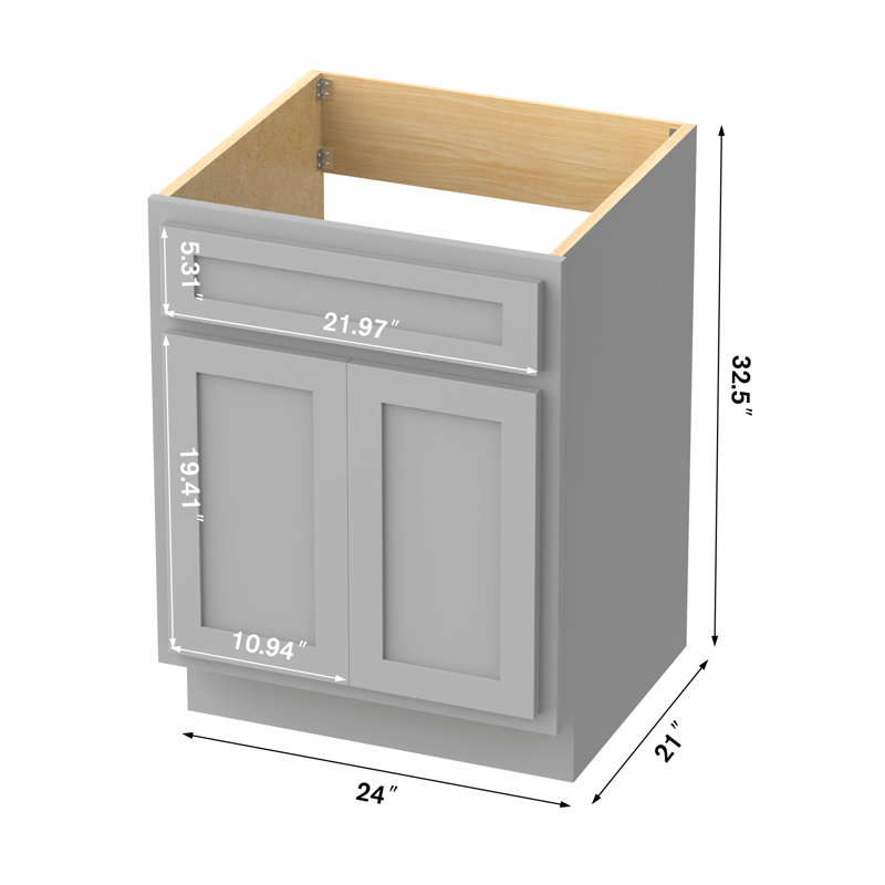 24'' Single Bathroom Vanity Base Only, Gray