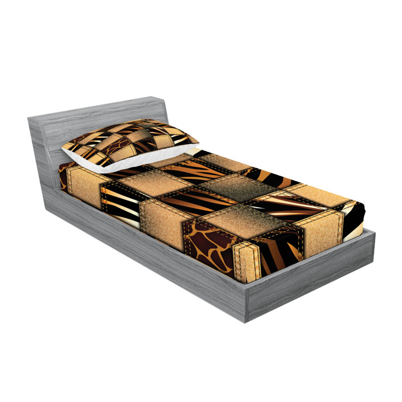 Drap-housse et taie décorative Ambesonne Savannah noir et brun, Ensemble de draps pour lit simple TG + 3 articles 