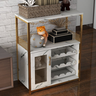 Armoire à vin moderne à 3 niveaux avec lumières DEL - support à vin amovible, porte-verre, porte en filet, grand espace de rangement - salle à manger, salon ou buffet de cuisine - brun