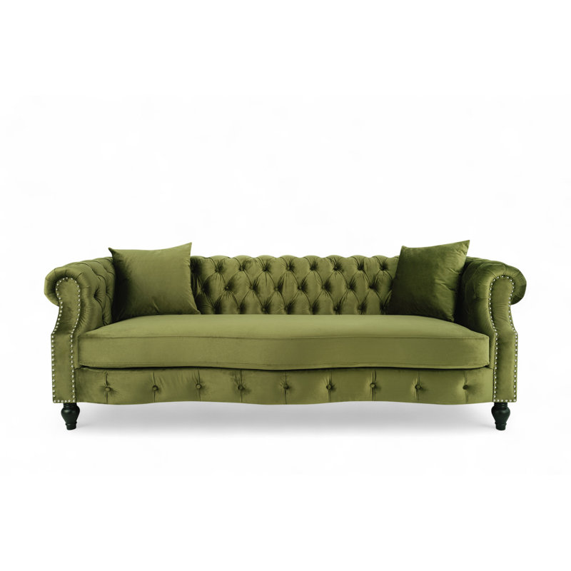Mitchellville 3 Seater Velvet Scroll Arms Sofa, Sage Green