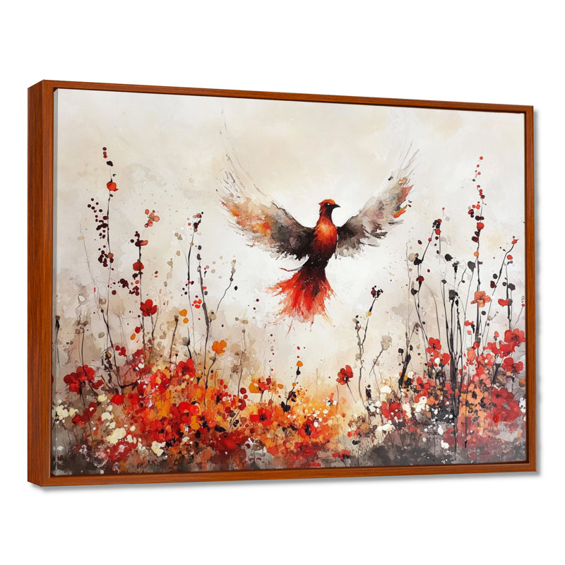 «Bird Phoenix Rising In Adversity», impression d'art mural Phoenix, 24" H x 32" W, Floater Framed Print, Brown