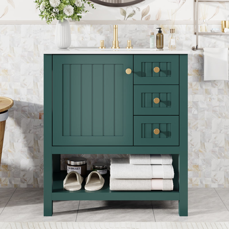 30'' Single Bathroom Vanity With Ceramic Top, Dark Green