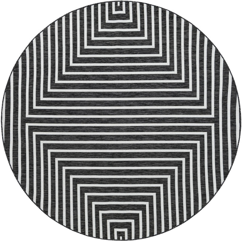 Tapis contemporain noir et blanc Odawa, Rond 7 pi 10 po