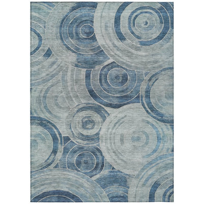 Machine Washable Indoor/Outdoor Xhevrie Blue Rug