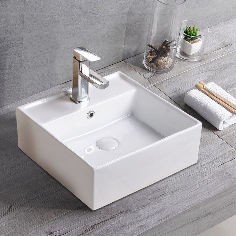 Lavabo de salle de bain vasque rectangulaire en céramique blanche avec trop-plein 15,75 po Kenesha