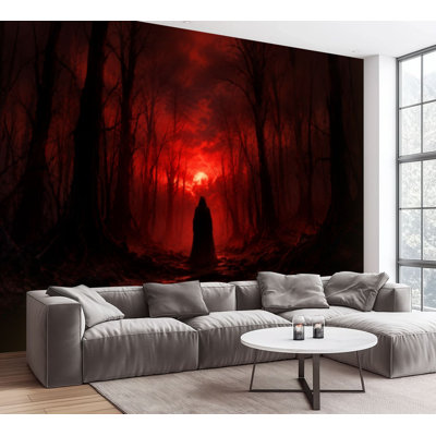 Wall Mural Peel and Stick Wallpaper scary ghostly figure haunted forest halloween nightmare scene Self-Adhesive Removable Contact Paper Wall Decor for Living Room Bedroom 100"H x 144"W