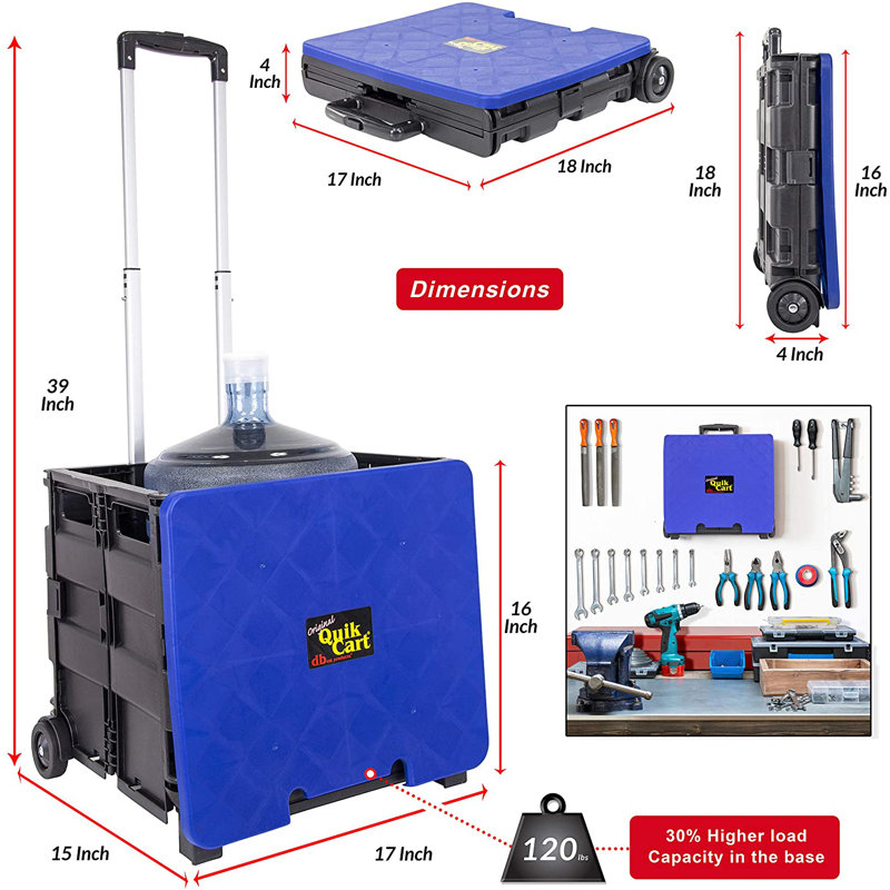 Blue Aluminum and Plastic Collapsible Rolling Cart with Lid