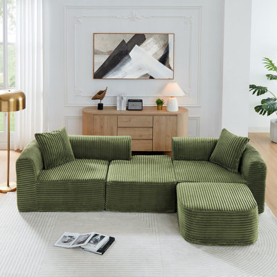 114" Cloud Sectional Couch With L-Shape Chaise, Modular Sofa  With Movable Ottoman, Upholstered Couches For Living Room Bedroom, No Assembly Required