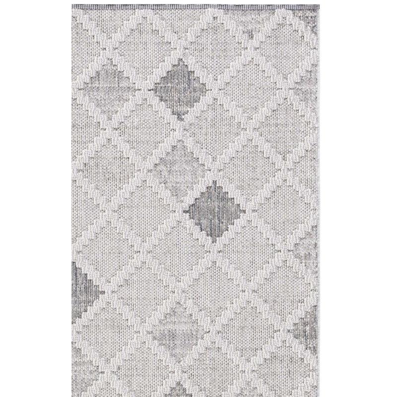 Tapis gris / ivoire en polypropylène tissé à la machine Marimension, Carré 6 pi 7 po