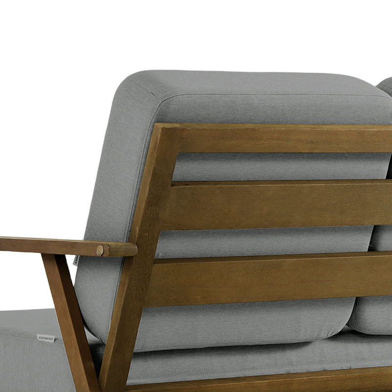 Causeuse d'extérieur en teck massif avec coussin et accoudoirs, Gris, Brun