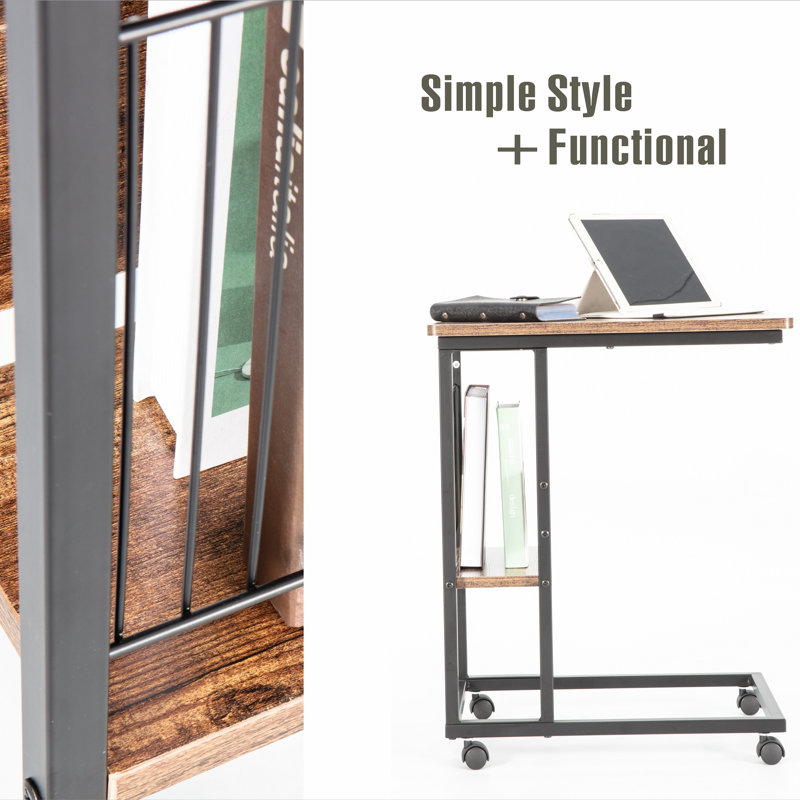 Jumelle C Table, storage end table, nightstand with drawer, modern side table, Brown
