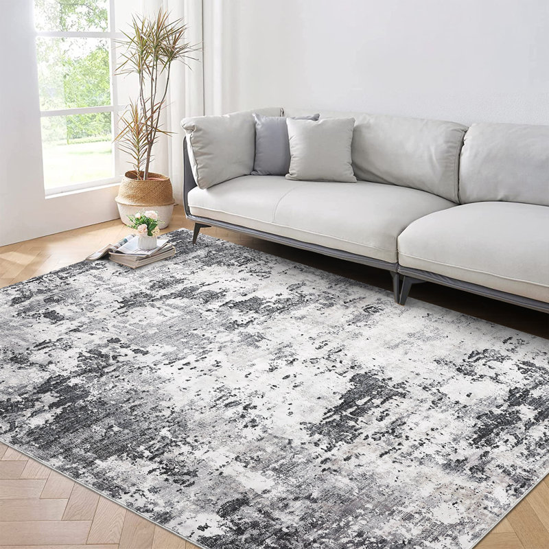 Washable Area Rug Modern Abstract Carpet with Non-Slip Backing, Stain-Resistant Low Pile Floor Rug, Easy Cleaning Foldable Indoor Mats for Bedroom, Living Room, Office