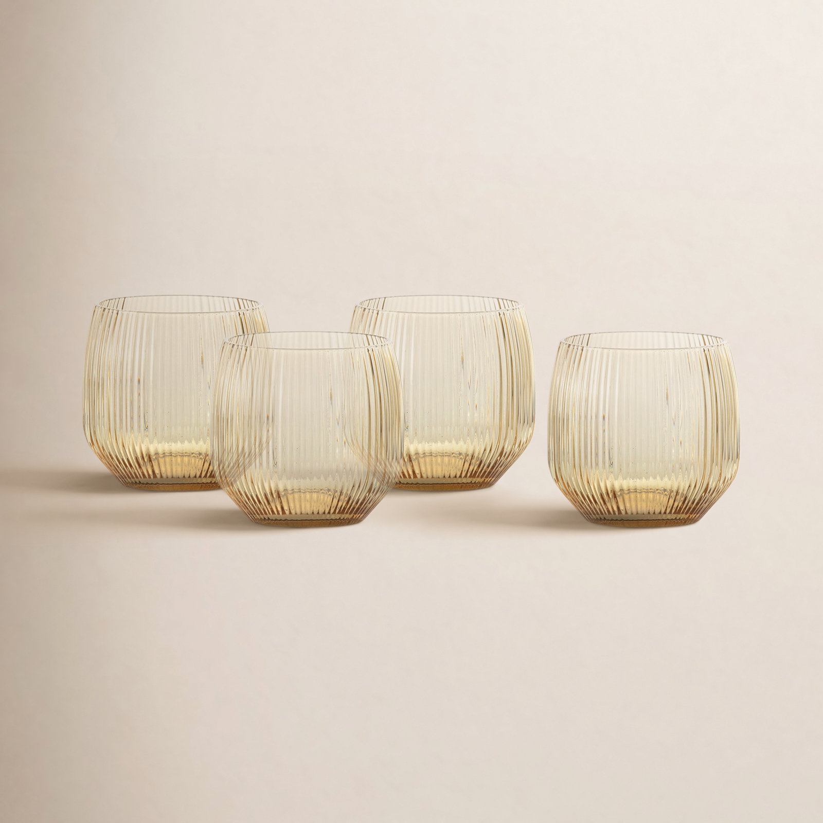 Ribbed Highball Glass, 13 fl oz, Textured Ginger Gold