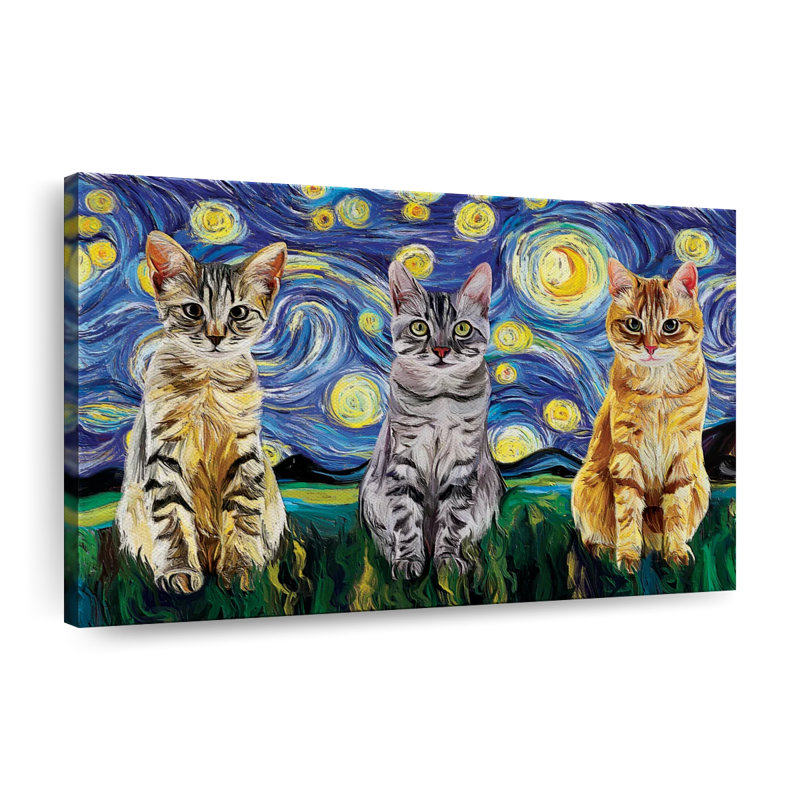 Isaias Cats Starry Night Canvas Print, 30" H x 45" W x 1.25" D
