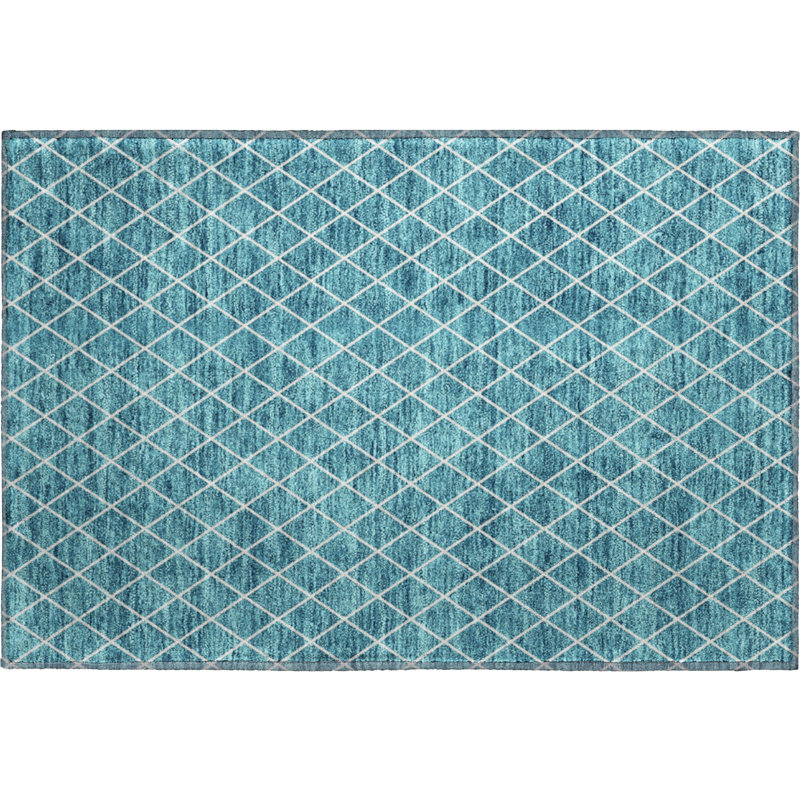 Premium Machine Washable Prisco Teal Rug, Rectangle 1'8" x 2'6"