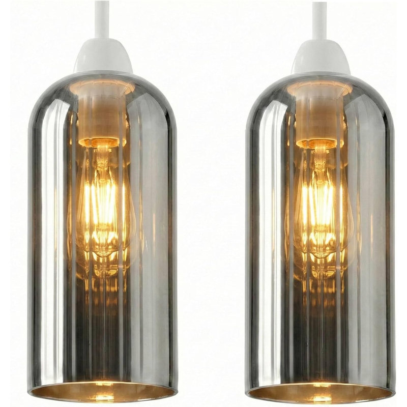 20cm H Glass Drum Lamp Shade, Smoke Gray