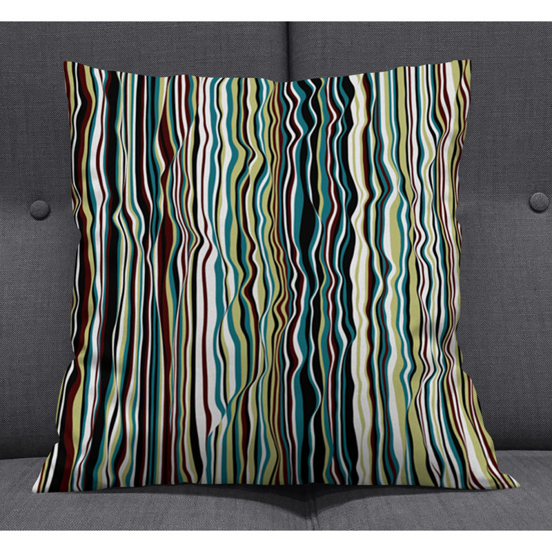 Throw Pillow With Insert, 16"H x 16"W, Green Striped/Abstract 1