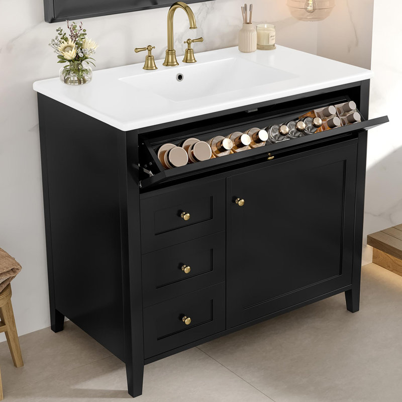 Meuble-lavabo noir 36 po avec lavabo, Noir