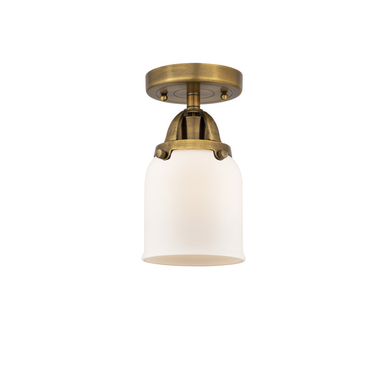 Plafonnier semi-encastré en verre à DEL, Blanc mat, H 9,25 po x l 5 po x P 5 po, Laiton brossé