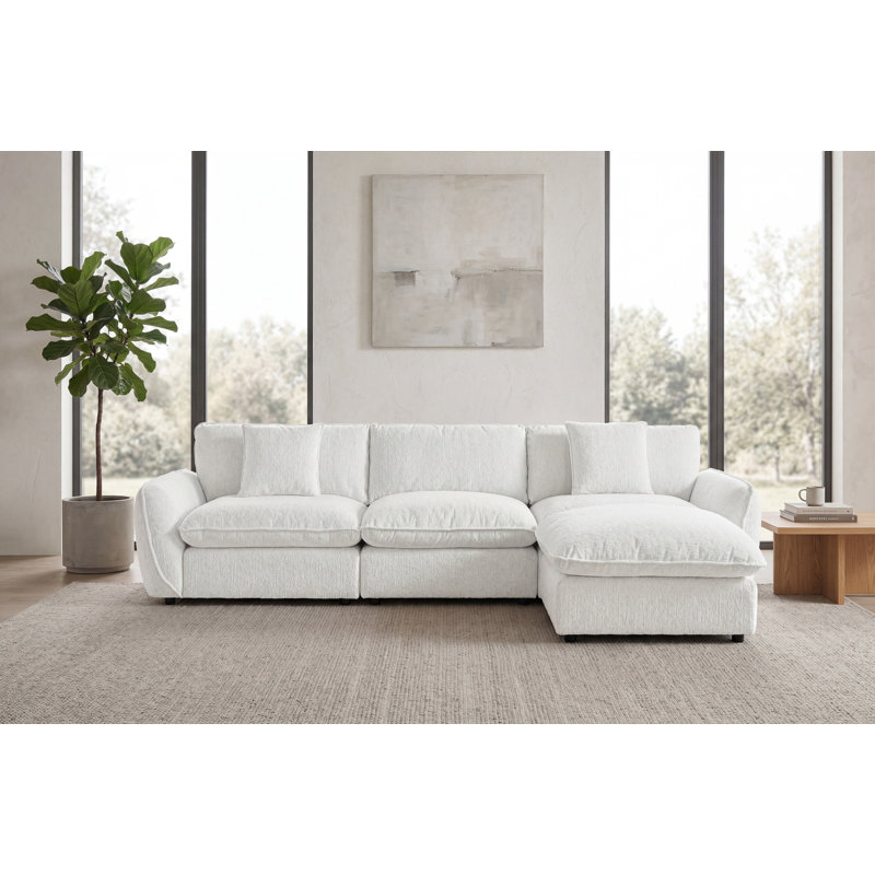 Canapé 4 pièces rembourré de duvet avec repose-pieds Cloud, Blanc neige