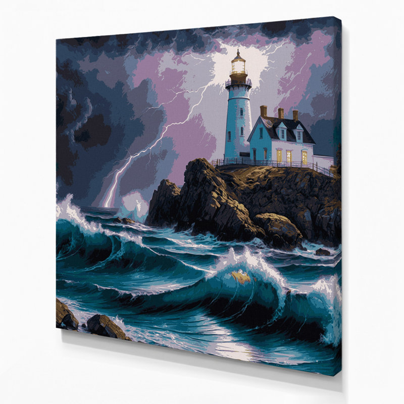 Art mural sur toile, "Phares nautiques" gris, H 16 po x l 16 po