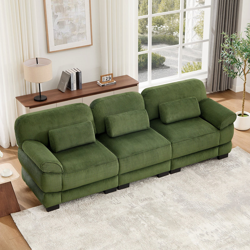Canapé 3 places Cloud Couch, Velours côtelé vert