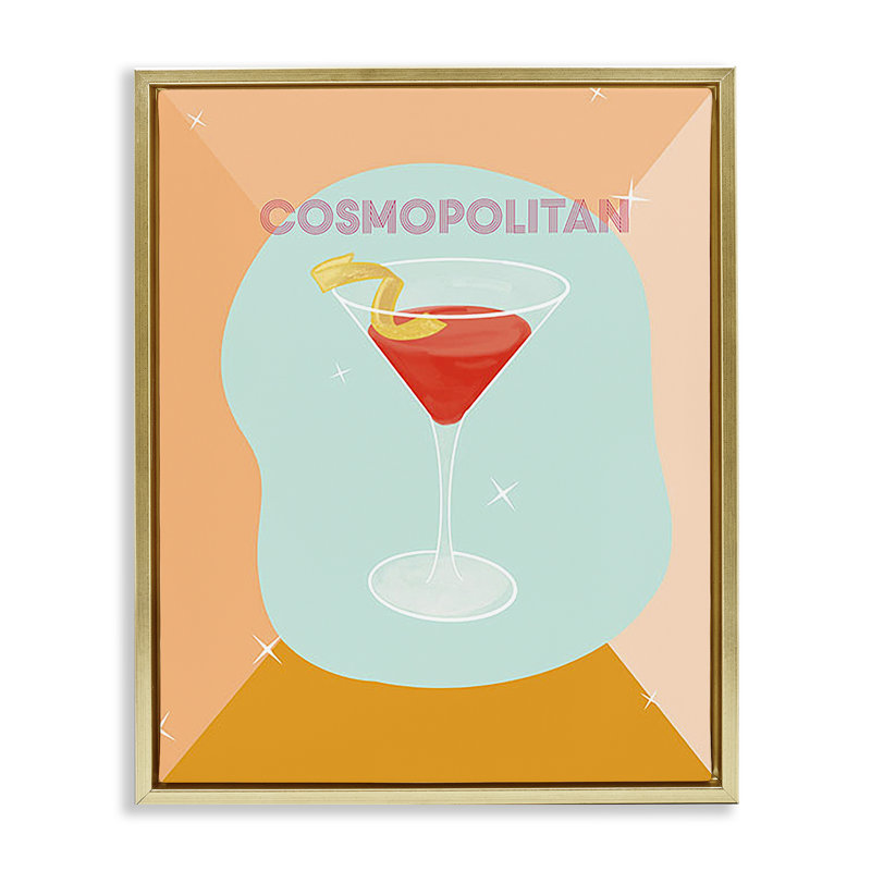"Modern Cosmopolitan Drink", toile encadrée flottante par Ashley Singleton, Cadre flottant métallique doré, H 21 po x l 17 po