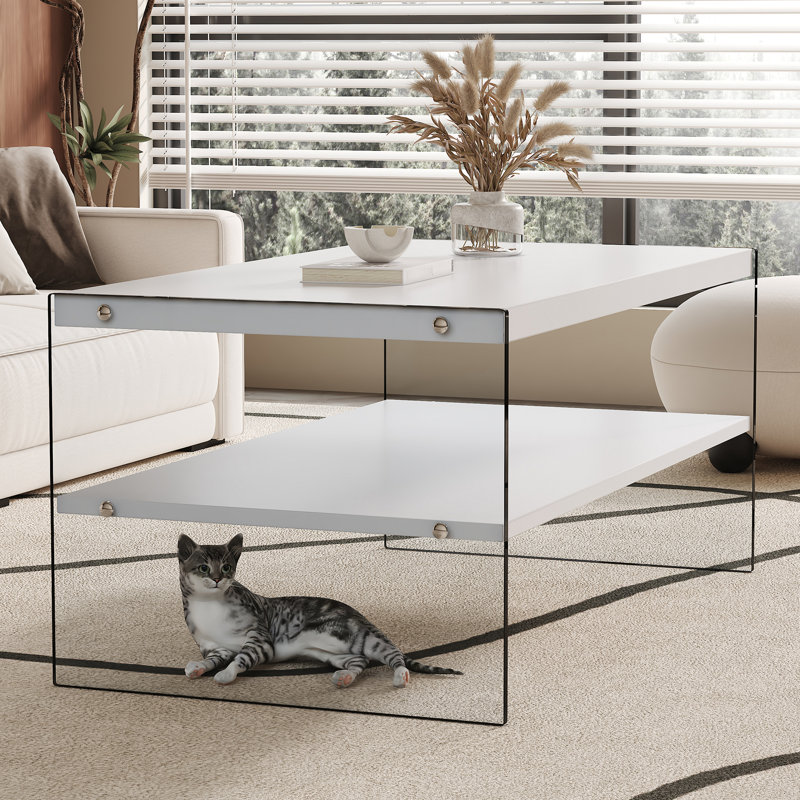 Coffee Table, Transparent/White, 17.7" H x 43.3" L x 23.6" W