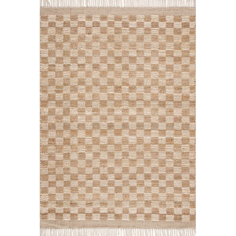 Handmade Light Brown and Beige Jute Rectangle Area Rug 5' x 7'