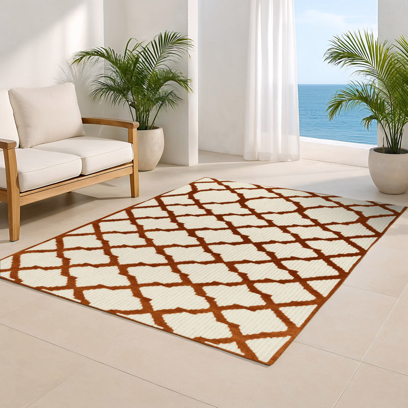 Tapis intérieur et extérieur beige Trellis, Rectangulaire 8 pi x 10 pi