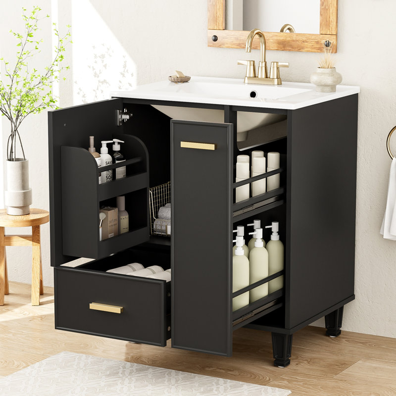 Meuble-lavabo de salle de bain avec lavabo, Noir