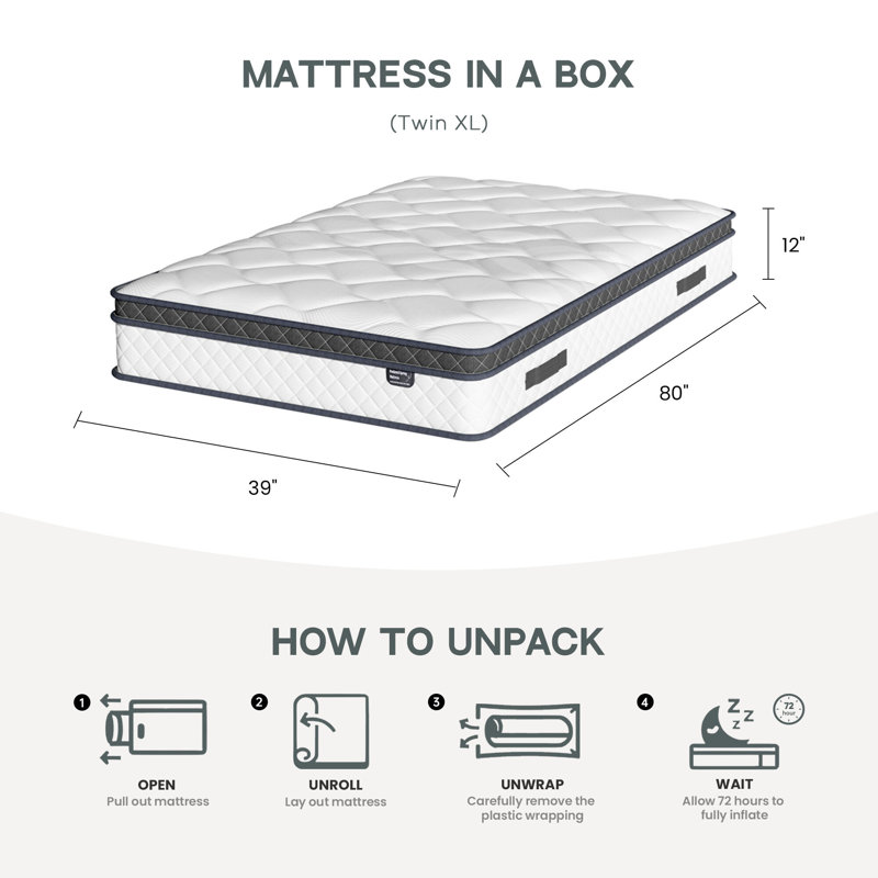 Matelas hybride ferme en mousse à mémoire de forme dans une boîte, 12", Très grand lit simple