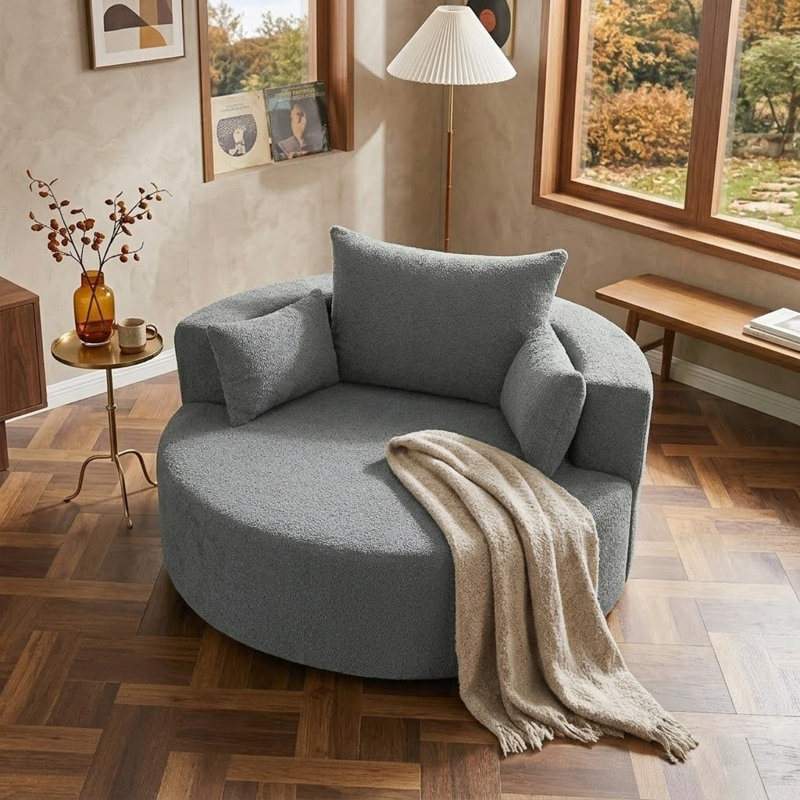 Modern 360° Swivel Lounge Chair Oversized Barrel Chair with Deep Seat and Removable Pillows, Gray