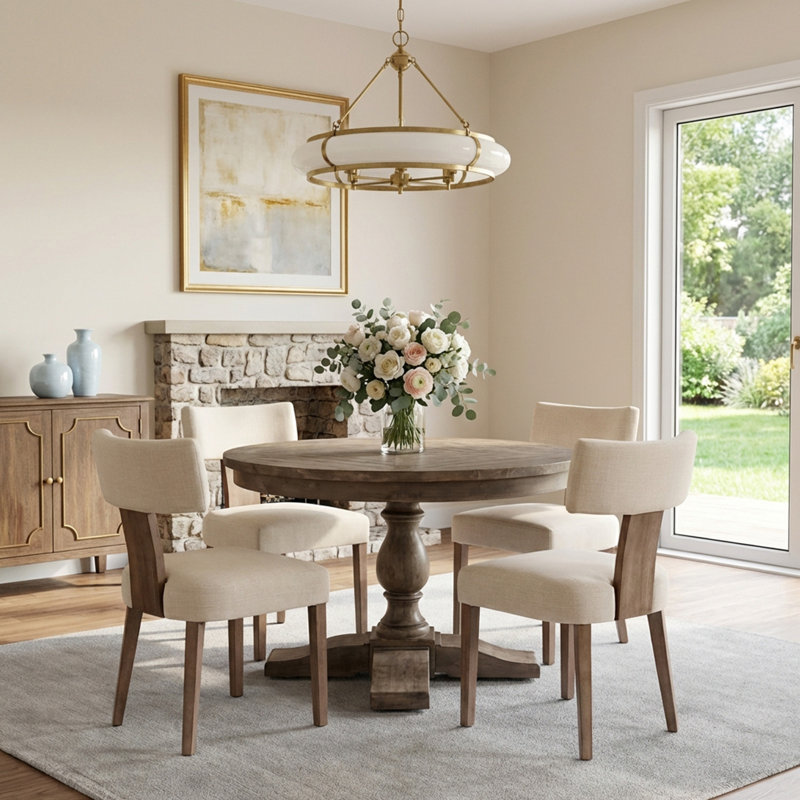 5-Piece Dining Set Mid-Century Modern Wooden Table & Upholstered Chair Set For Home, Kitchen, Dining Room, Coffee