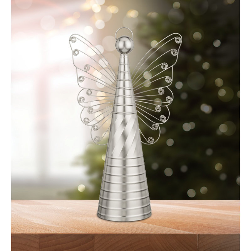 Décoration ange métallique argenté, H 4,75 po x l 16 po x P 9,35 po