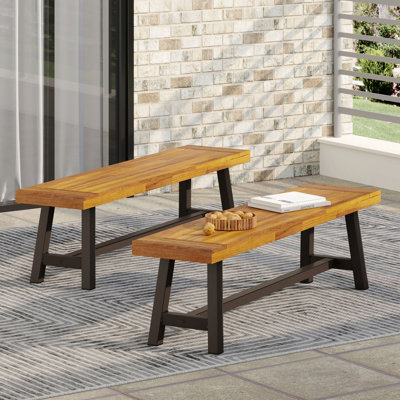 Bancs d'extérieur Carlisle, brun sablé + métal rustique (ensemble de 2)