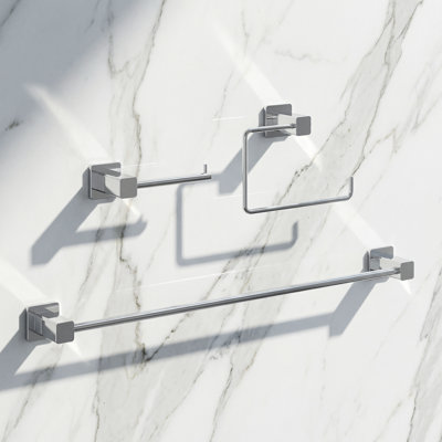 VIGO Meridian 3-Piece Chrome Bathroom Hardware Set with 24-in Towel Bar, Toilet Paper Holder and Hand Towel Holder