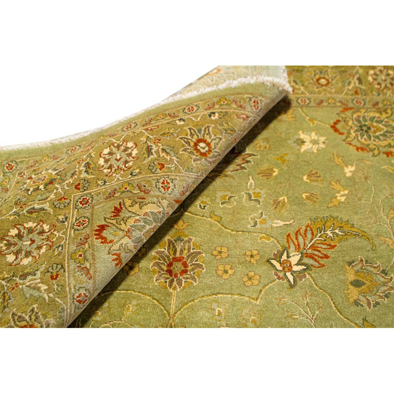 Tapis vert et doré de haute qualité noué à la main