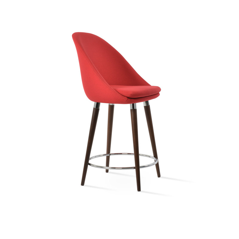 Tabouret Avanos, Rouge d’époque, Noyer / chrome, Tabouret de comptoir (siège d'une hauteur de 24 p