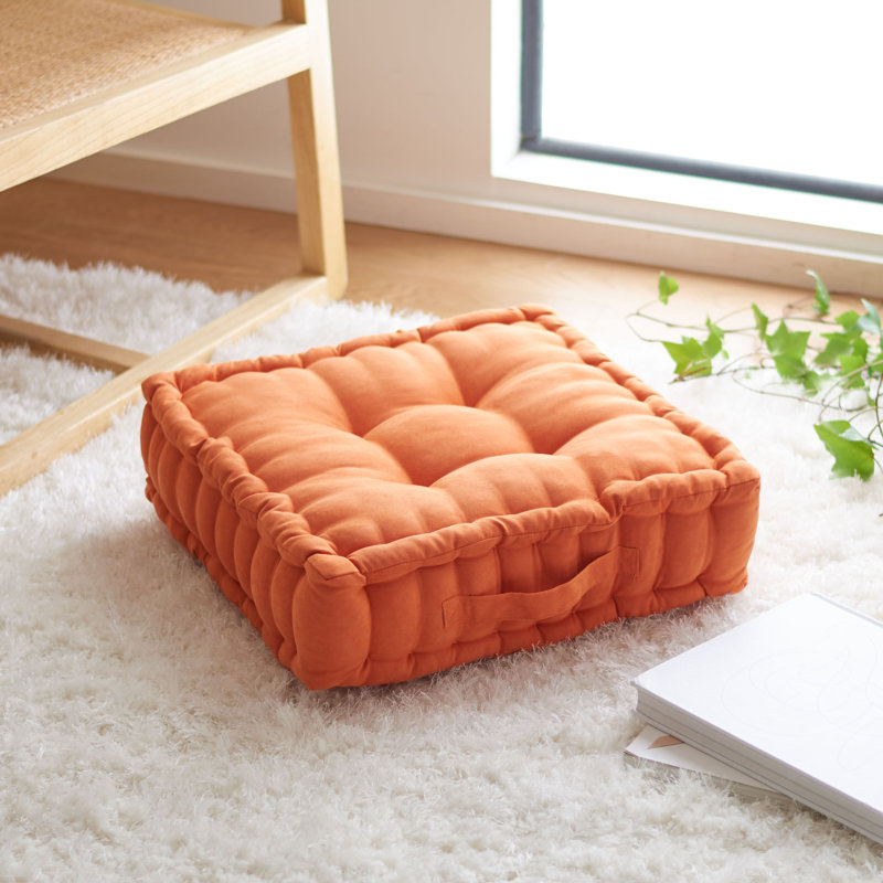 Gardenia Floor Pillow, Orange, 18" H x 18" W