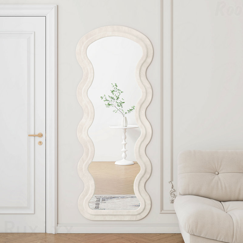 Miroir d'appoint de plancher pleine longueur Wave Design - Utilisation suspendue / inclinée pour la chambre à coucher / salon