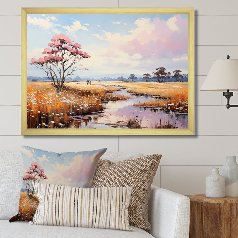 " Praires Tranquil Plains Wonderland ", Gold Single Picture Framed, 12" H x 20" W x 1" D