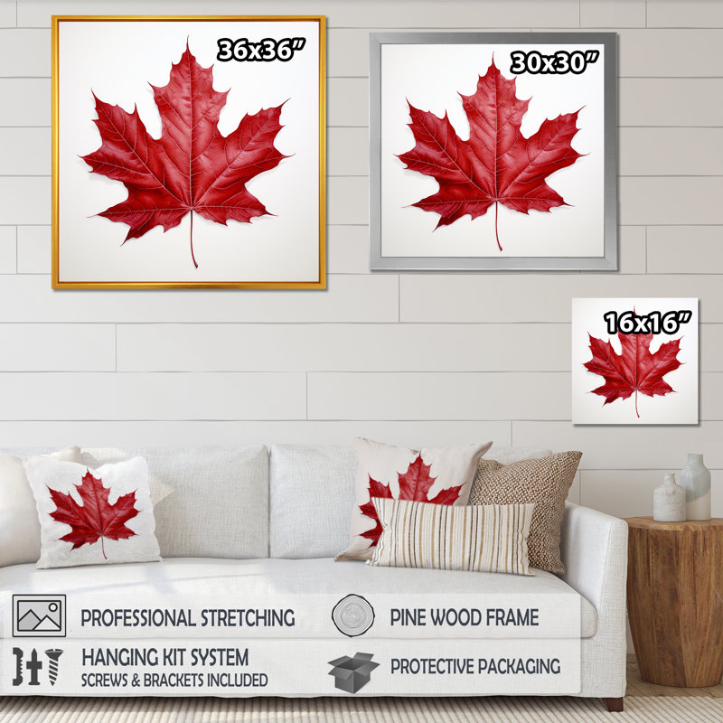 «Scarlet Maple Leaf Simplicity I», reproduction d'art sur toile encadrée, H 16 po x l 16 po x P 1 po, Toile tendue