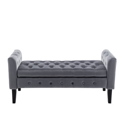 Vendrina Velvet Storage Bench with Rubberwood Legs