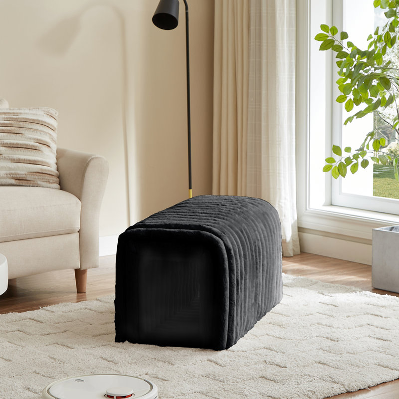 Siège en velours noir avec compartiment de rangement - pour un banc de salle de bain élégant en velours côtelé, pratique à la maison