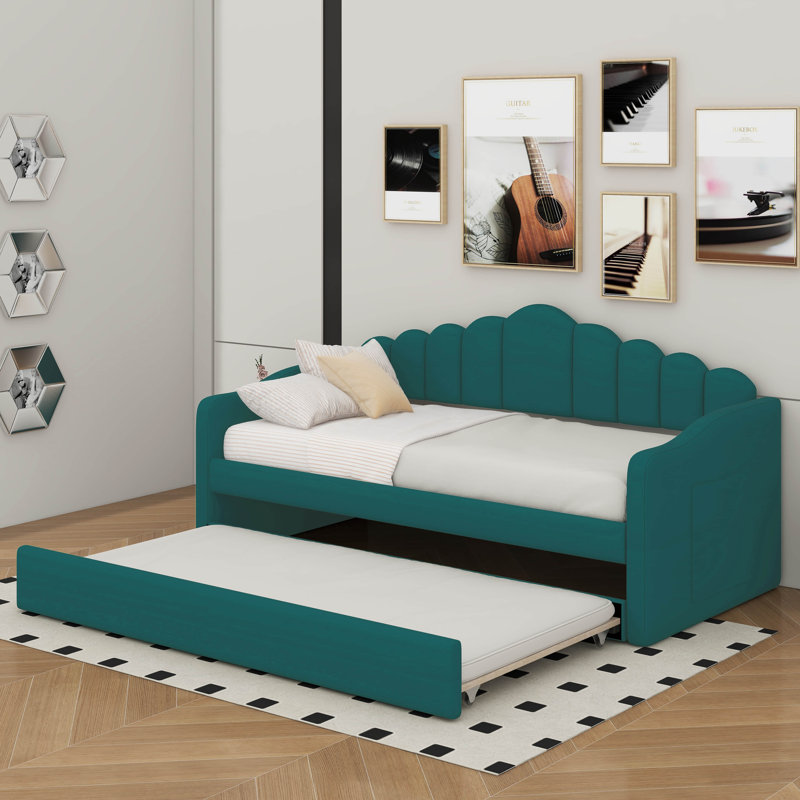 Lit de jour simple rembourré avec couchette, Vert