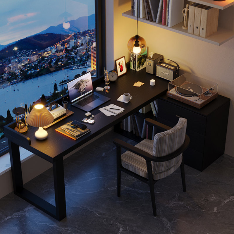 Bureau en bois massif noir en forme de L avec 3 tiroirs, 31.5" H x 62.99" W x 23.62" D, Right Hand Return