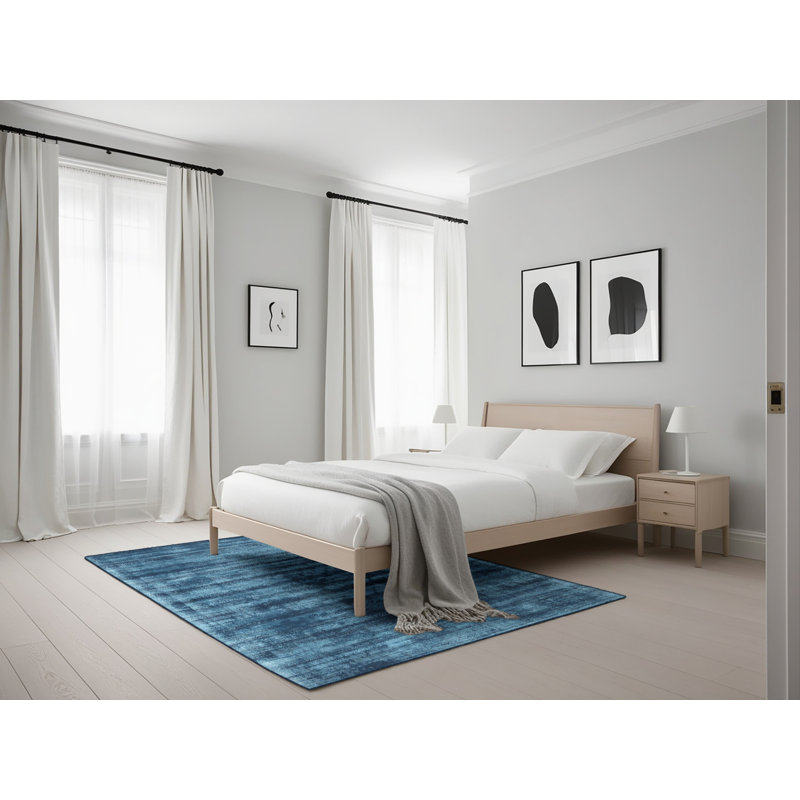 Tapis contemporain bleu foncé, Rectangle 5 pi x 7 pi