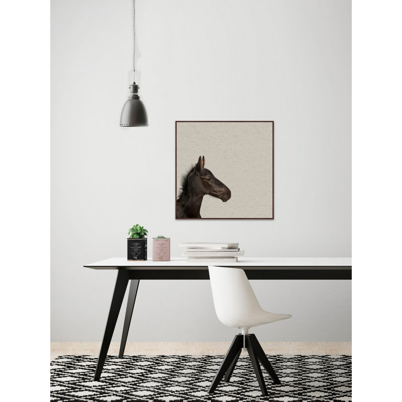 Black Horse III - Drawing on Canvas, 51cm H x 51cm W x 4cm D